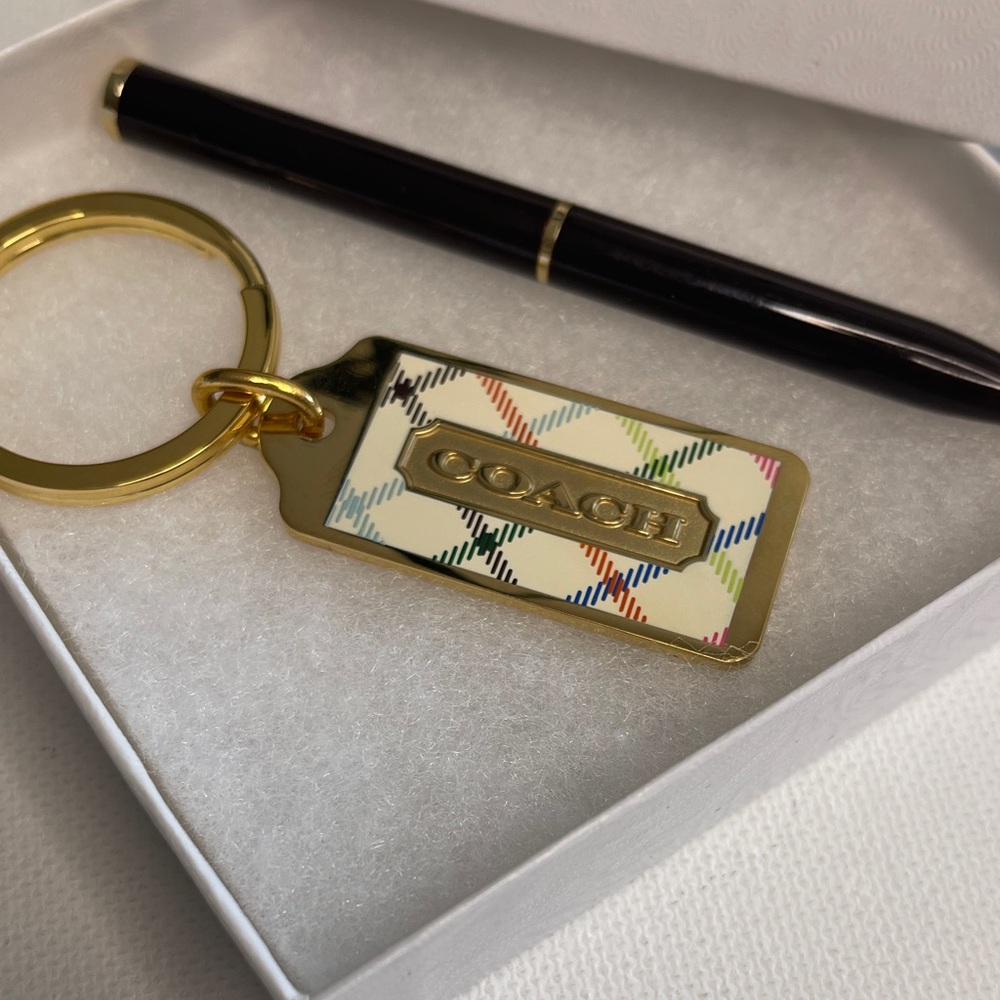Coach Tattersall Gold Keychain and Black Coach Pen - Picture 5 of 5
